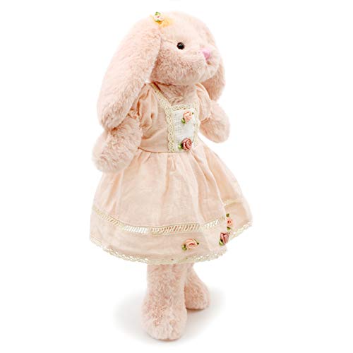 Oitscute Small Soft Stuffed Animal Bunny Rabbit Plush Toy For Baby Girls 15Inch (Pink Rabbit Wearing Pink Vintage Dress)