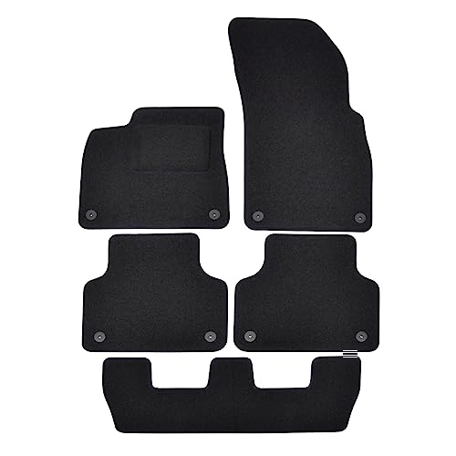 | Alfombra de terciopelo negro a medida para Q7 desde 2018 (7 plazas) 5 piezas, ajuste preciso, base antideslizante, reforzada en la zona del pedal, delantera y trasera, con sujetadores