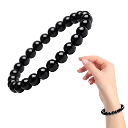 LONSVTTU Tourmaline Noire, Bracelet Porte-Bonheur, 1 Pièce, En Obsidienne Noire Pure, Pour Chance, Décoration et Style