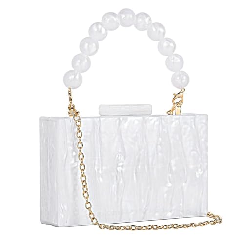 Sac à main en acrylique rigide et perles de mariage chic blanc