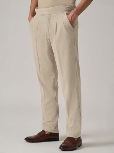 Image of Banana Club Men's Corduroy Gurkha Pants - Classic Cream Cotton Trousers with Regular Fit and Distinctive Waist Design for Casual Wear