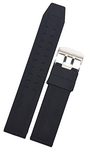 Image of SURU 24MM Double Prong Buckle Silicone Watch Strap /Band (Colour- Black /Width- 24mm)(Size Guide in 3rd Image) U177