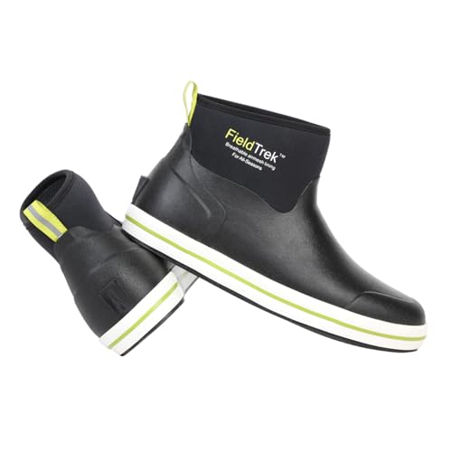 Men's Rain Boots Fishing Boots, Anti-Slip Neoprene Rubber Ankle Men Boots Outdoor for Gardening Fishing Boating Sailing Black