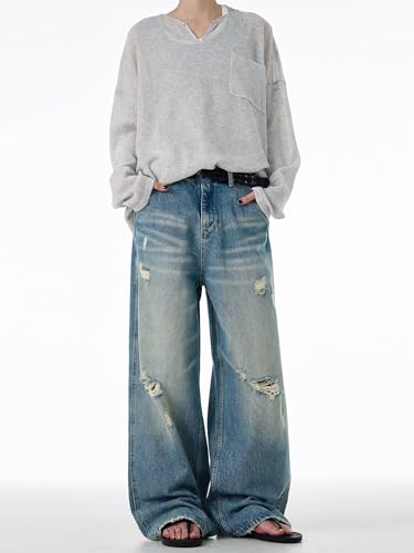 Men's Jeans American-Style Summer Classic Ripped Loose-fit Pants Straight-Leg Wide-Leg Trouser for Men3