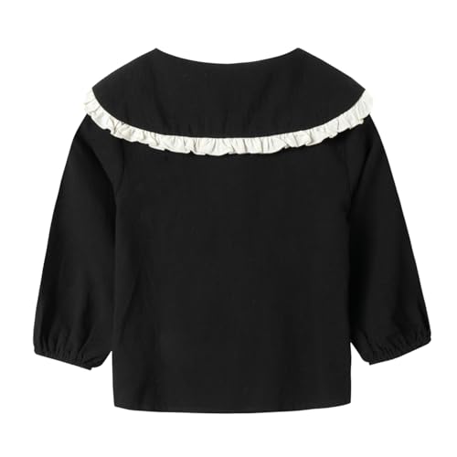 Image of LittleSpring Girls Button Down Shirt with Peter Pan Collar Tie Bow Blouse