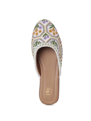 Image of OPIVE's Mehandi Women's Mojari Jutti Ethnic Punjabi Juttis Traditional Flat Embroidered Canvas Fancy Bellies Comfortable Sole for Womens & Girls