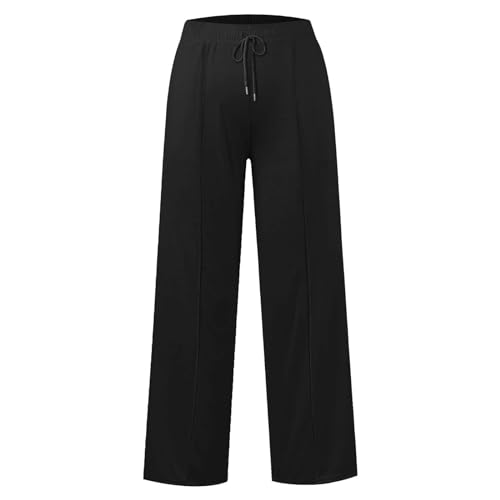 SHAOBGE Teacher Fashion Wide Leg Sweatpants Women Drawstring High Waisted Joggers Casual Pull On Y2K Sweat Palazzo Trouser Pants with Pockets Black Womens Dress Pants for Work Large