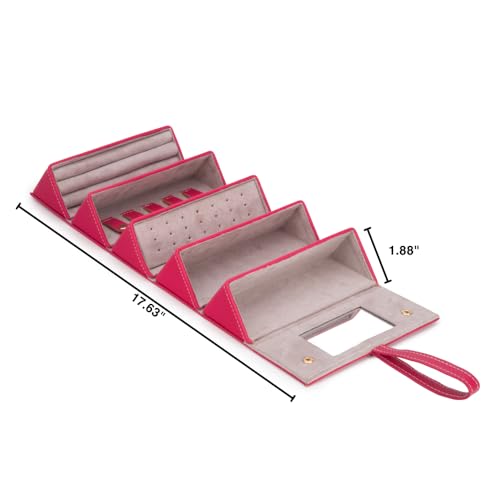 Image of Brouk & Co Leah 5 Eyewear & Jewelry Case - Pebbled Vegan Leather, Foldable Case, Snap Closure, Hanging Loop, Interior Mirror, 5 Compartments: Sunglasses and Jewelry (Fuchsia)