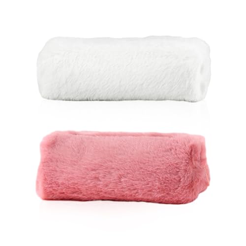 MEMOFYND 2 estuches de peluche, con cremallera, para guardar artículos de papelería, de almacenamiento, de cosméticos, para niñas, Rosa y blanco, 21*9*6cm, Maletín