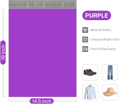 Image of Metronic Poly Mailers 14.5x19 500Pack Bulk, Large Shipping Bags for Clthing with Self-Seal, Packaging Bags, Shipping Envelopes for Small Business, Boutique, Purple