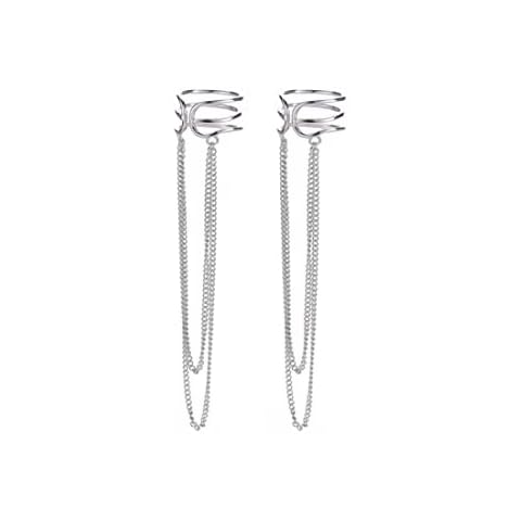 SLUYNZ 925 Sterling Silver No Piercing Cuff Earrings Chain for Women Teen Girls Wrap Earrings Tassel Clip On Ear (A-Silver) Cover