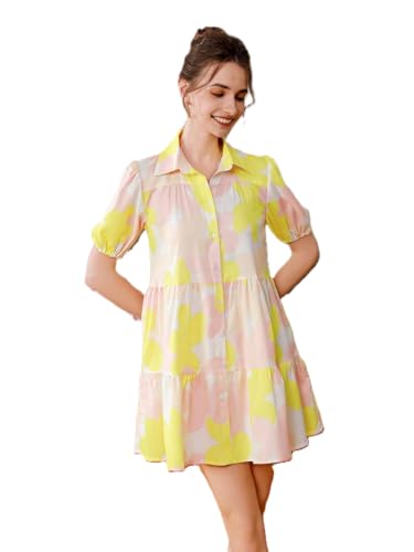 Image of Women's Fit and Flared Shirt Midi Dress with Collar Neck & Short Sleeves - Rayon Casual Dress