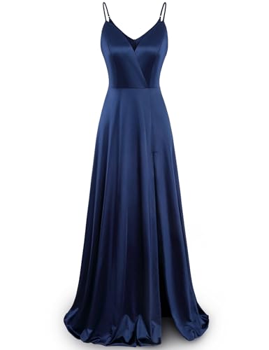 Image of MUXXN Women's Gorgeous Spaghetti Strap V Neck Stain Split Evening Party Maxi Dress