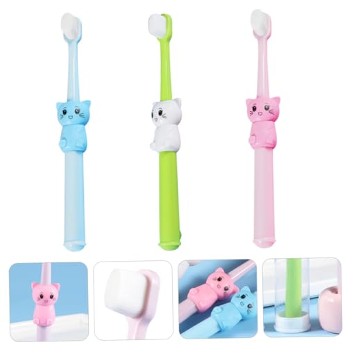 ELAYARD 3stücke Kinderzahnbürste Mit Cartoon-katzen-design Zahnbürste Mit Ultrafeinen Borsten Für Zahnfleisch Und Zahnzwischenräume Reinigungsbürste Rückseite Für Zungenreinigung – Bild 7