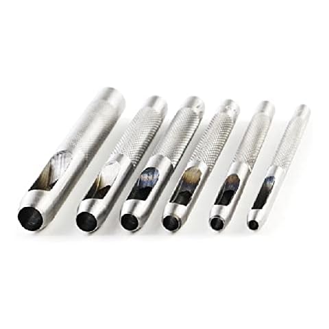 Carbon Steel Hollow Leather Punch Set Kit Heavy Duty Round Leather Hole Tool for Watch Cloth Belt Gaskets (6Pieces(Inch) Hollow Punch Set) Cover