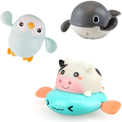 お風呂 おもちゃ 赤ちゃん 水遊び 浴室おもちゃ 乳牛 ペンギン クジラ頭 人気 可愛い 子供 男の子 女の子 誕生日 プレゼント 出産祝い (3個 動物)