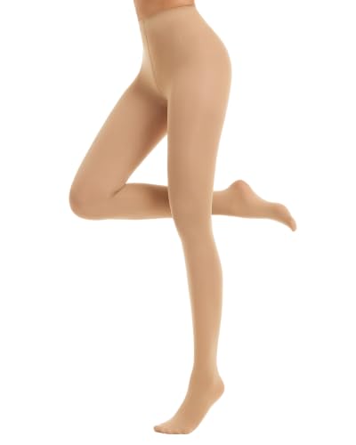 Image of Luxdovi Women Ultra Soft 50 Denier Silky Tights Semi Opaque Solid Color Pantyhose High Waist Footed Stockings