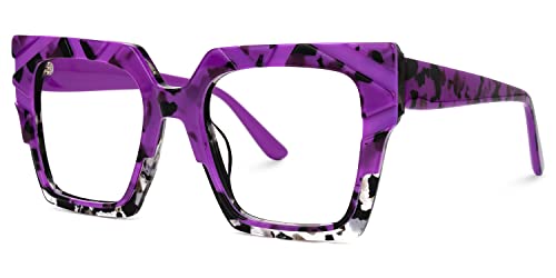 image for VOOGLAM Purple/Tortoise Cat Eye Frame Clear Lens Glasses for Women, Fa