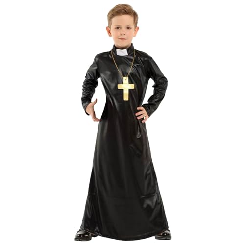 Generisch 2026 para niños, túnica de sacerdote negra con trajes de monje para adolescentes y niños, cosplay, Negro , M