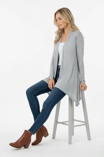 Image of ToBeInStyle Womens Open Front Long Sleeve Lightweight Asymmetrical Draped Cardigan with Side Pockets
