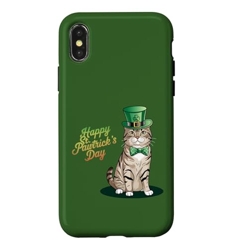 Happy St. Pawtrick's Day ? Tabby Saint Patrick's Day Paw �X�}�z�P�[�X iPhone X/XS �p