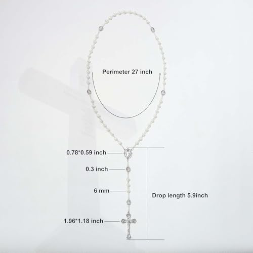 komi 6 mm pearl rosary beads with crucifix catholic necklace for women with velvet bag or rosary box