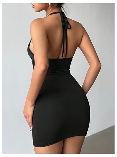 SOLY HUX Women's Halter Mini Dress Draped Front Sexy Deep V Neck Sleeveless Backless Bodycon Party Dresses2
