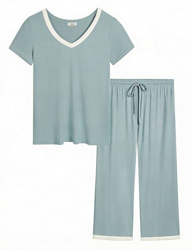 Image of Joyaria Cooling Pajamas Bamboo Viscose Lightweight PJs Set Women Wicking Sleepwear for Night Sweat S-XXL