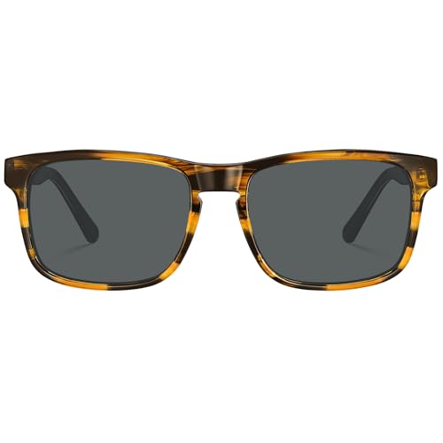 Image of CARFIA Acetate Curved Polarized Sunglasses for Men UV Protection, Retro Cool Driving Eyewears with Embossed Pattern Wire Core