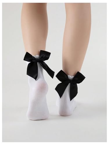 Image of Floerns Women's Cute Ruffle Bow Socks Mid Calf Sock Soft Kawaii Crew Socks