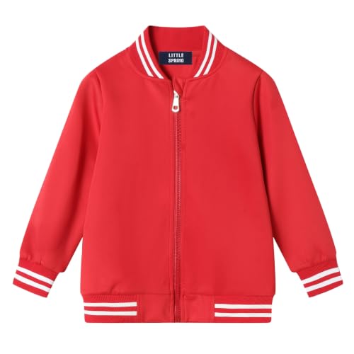 Image of LittleSpring Boys Girls Varsity Baseball Jacket Zip Up Bomber Jacket Thin 2-10Years
