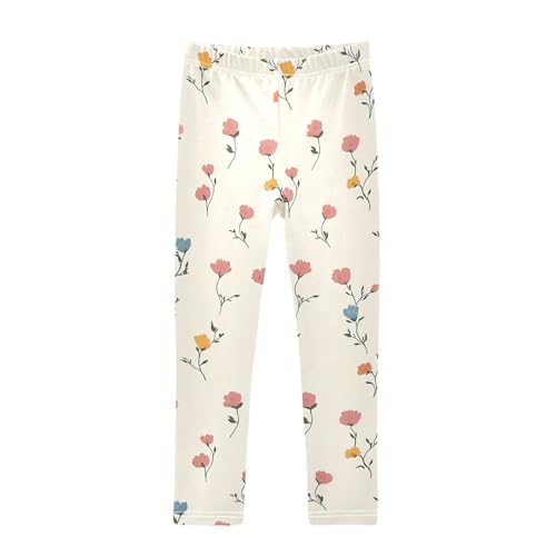 ALAZA Girls' Leggings Children's Yoga Pants Skinny Printed Dance Blue Yellow Rose Cream Comfortable 4T