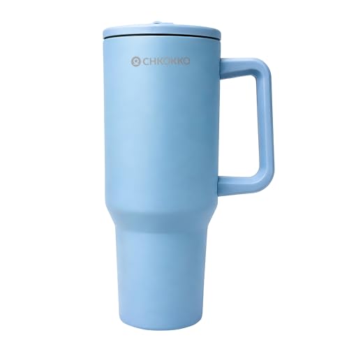 Image of CHKOKKO Stainless Steel Tumbler with Straw & Side Handle 1200ML Leak-Proof Travel Mug | Hot and Cold Double Insulated 1.2L Premium Water Bottle for Travel Gym & Office Use