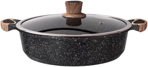 NexPon 両手鍋 卓上鍋 鍋 蓋つき ガス火 IH対応 ガス対応 一品万能 煮る 焼く 炒める 揚げる 焦げ付きにくい お手入れ簡単 ガラス蓋付 しゃぶしゃぶ カレー おでん (浅,32cm)