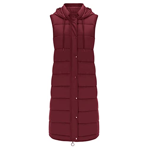 Gilet long d'hiver matelassé chaud avec fermeture éclair et capuche