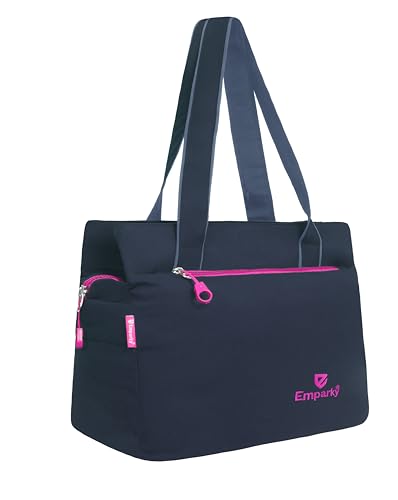 Image of Women Bag, Black with Turquoise Accents, Tote Bag with Multiple Zipper Pockets