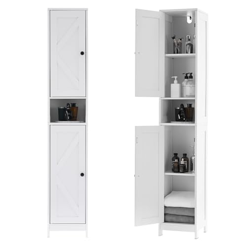 TricaLktdp Space Saving Bathroom Cabinet 66' Narrow Storage Organizer with Adjustable Shelves, Multi-Functional Freestanding Cabinet for Bathroom, Kitchen & Living Room,Double Doors Without Drawer