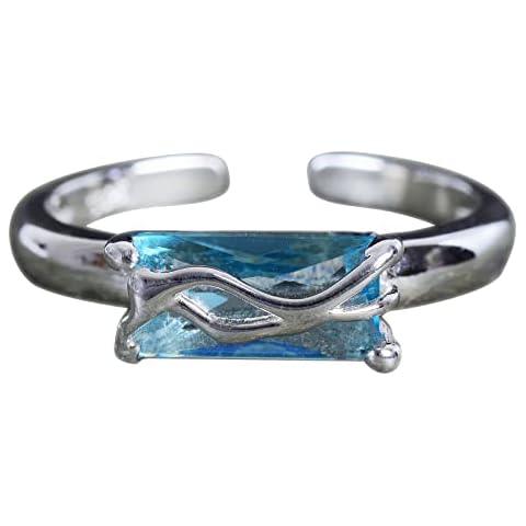 NicoWerk Damen Silberring Edel aus 925 Sterling Silber Schlicht mit Stein Blau Elegant Zirkonia Verstellbar Offen SRI765 Cover