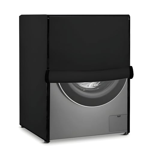 Image of LAXIS Front Load Washing Machine Cover Front Load for 8 Kg, 8.5 Kg, 9 Kg, 9.5 Kg, 10 Kg | Waterproof & Dustproof Polyester Fabric Cover with Zipper (63X63X93 cm- Black)