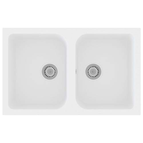 vidaXL Fregadero de Cocina de Granito Blanco 760X480 Mm Rectangular Resistente Mate Cerámico con Kit de Instalación Fregaderos Modernos Resistente al Calor Elegantes