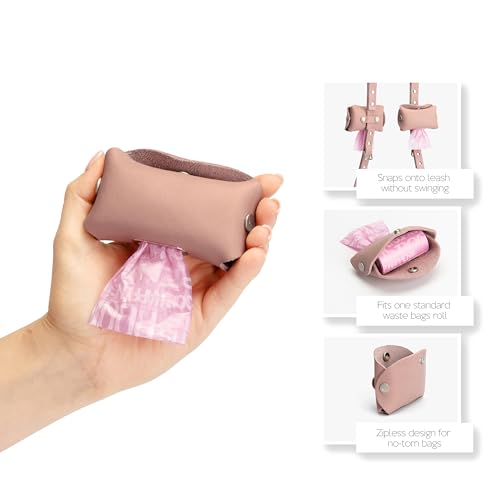 Image of Hidemont Dog Poop Bag Holder for Leash, Durable Leather Leakproof Pet Waste Bag Dispenser for Leashes, 20 Bags Included (Peony Pink)
