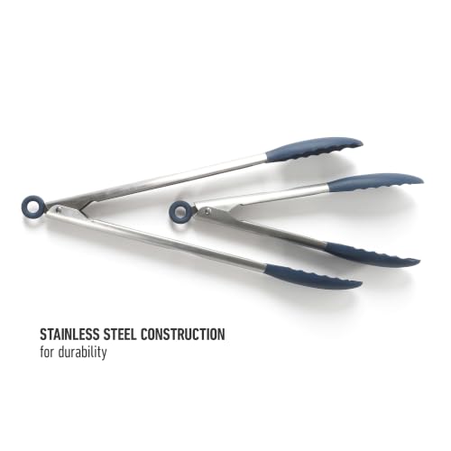 Image of Calphalon Edge Tongs Set, 2-Piece Stainless Steel Kitchen Tongs Set with Silicone Heads, Includes 9-Inch & 12-Inch Heat-Resistant Locking Tongs for Cooking, Grilling & Serving