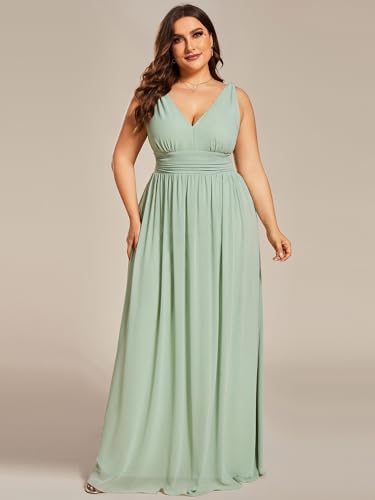 Image of Ever-Pretty V Neck Sleeveless Pleated Chiffon Maxi Plus Size Formal Dress for Women Bridesmaid Dresses 09016-DA