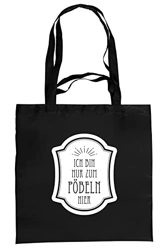 infinite by GEDA LABELS Unisex Tasche Ich Bin nur zum Pöbeln Hier Schultertasche, schwarz, 40x40cm Cover