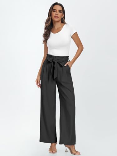 LILLUSORY Wide Leg Dress Pants Women's Paperbag High Waisted Business Casual Trousers with Removable Belt2