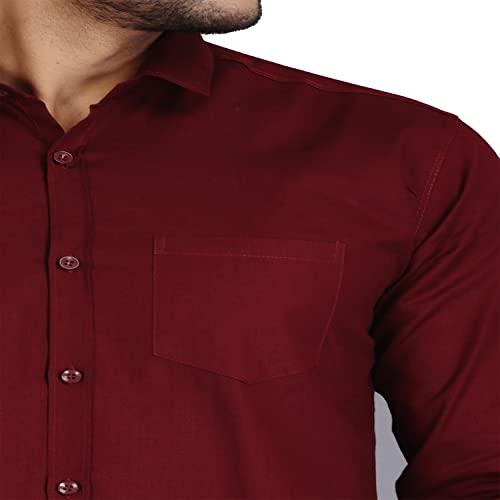 Image of Men's Solid Slim Fit Cotton Casual Shirt with Spread Collar & Full Sleeves