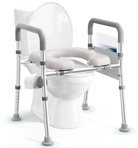 Soundfuse Toilet Seat Riser for Seniors, FSA HSA Eligible Raised Toilet Seat with Handles, Adjustable Height & Width, 400lb Handicap Elevated Toilet Seat, Fit Any Toilet