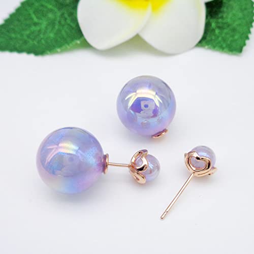 Hiqmic 925 Sterling Silver Double-sided Earrings Created Opal Mermaid Bead Hollow Heart Ear Stud for Women Fashion White Gold Plated Jewelry Gifts, WK90211-RG Purple by Hiqmic - Used condition - Image 7