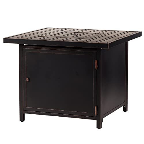 Image of Oakland Living Square 32 in. x 32 in. Aluminum Propane Fire Pit Table with Glass Beads, Two Covers, Lid, 37,000 BTUs in Copper Finish