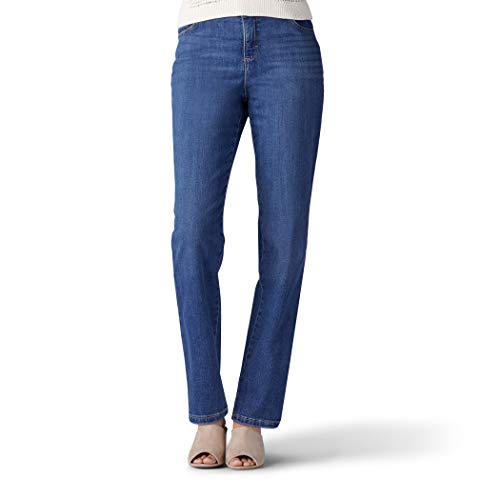 Lee Women's Instantly Slims Classic Relaxed Fit Monroe Straight Leg Jean, Seattle Blue, 12 Petite